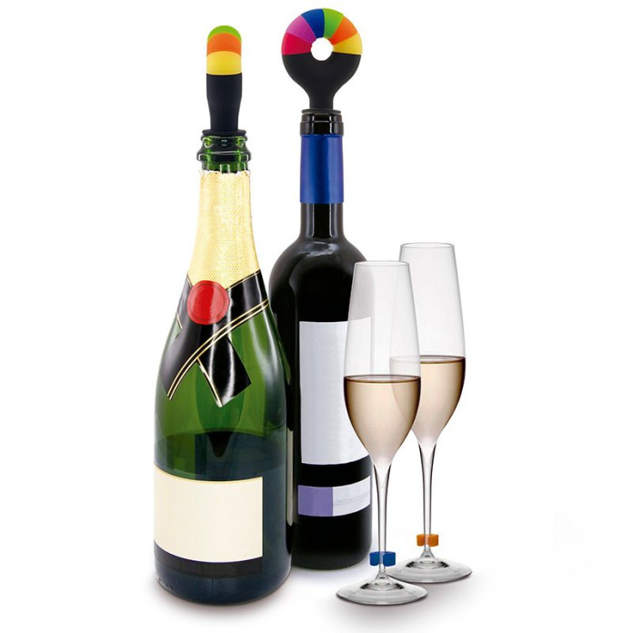 RAINBOW STOPPER & IDENTIFIER - Bouchon silicone & 6 marque-verres